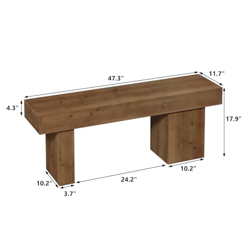 47-Inch Solid Wood Farmhouse Entryway Bench, Rustic Accent Seating