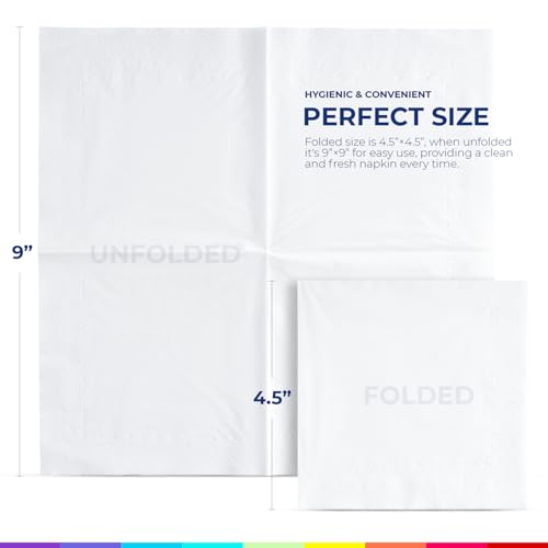 Luxe Paper Disposable White Beverage Napkins 100 Count, 2-Ply, 5x5 Inch for Parties & Weddings