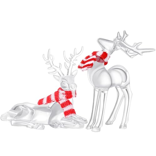 Queekay 2 Pcs Acrylic Christmas Reindeer Ornaments - Vivid Style Clear Deer Figurines