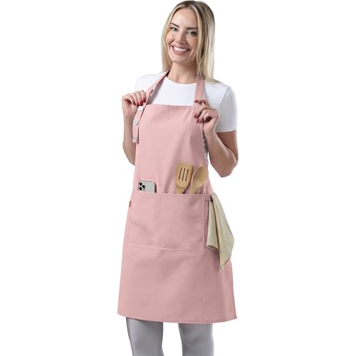 Powder Pink Waterdrop Resistant Kitchen Apron with Pockets - Adjustable TOSHE