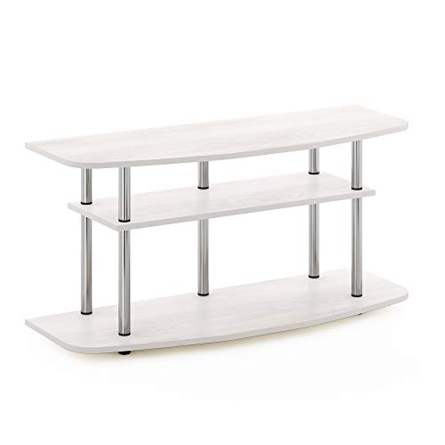 3-Tier Open TV Stand for TVs Up to 46 Inches, White Oak Entertainment Center