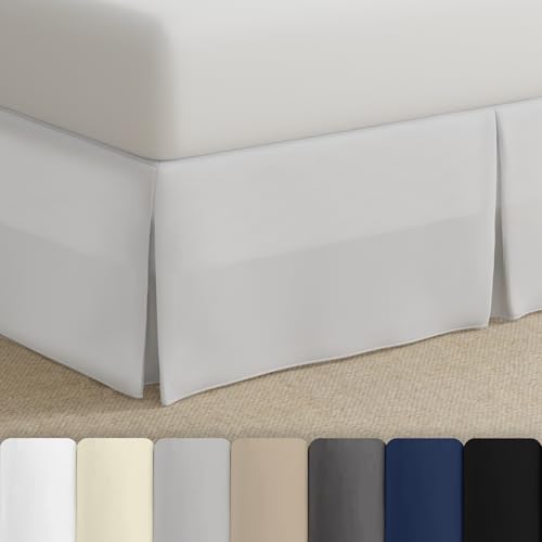 Easy-On Wrap Around Bed Skirt - 14 Inch Drop, Split Corners, Queen (White)