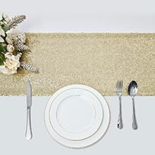 Pufogu Champagne Sequin Table Runner 12x72 Inches - 2 Pack