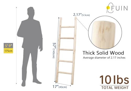 57-Inch Rustic Solid Wood Blanket Ladder for Farmhouse Home Decor