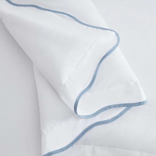 Queen Duvet Cover Set 100% Cotton Percale Reversible Bedding - Scallop Blue