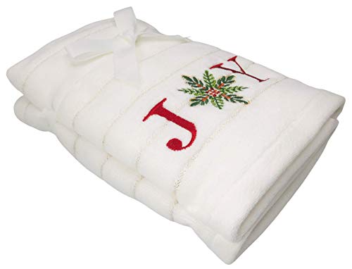 Sleigh Hill Trading Co. Set of 2 Christmas Joy & Mistletoe Hand Towels, 18x24in, Cotton Holiday Decor