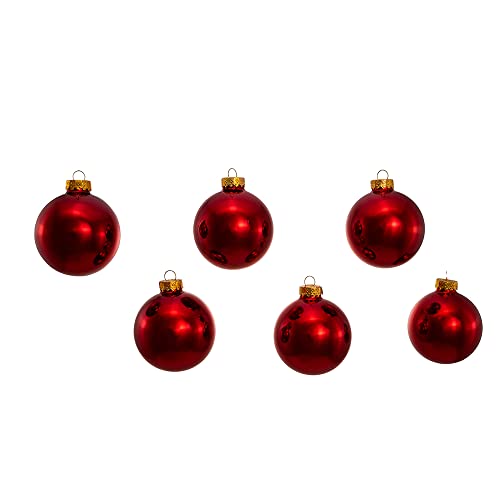 Kurt Adler 6-Piece Shiny Red Glass Christmas Ball Ornament Set, 65mm