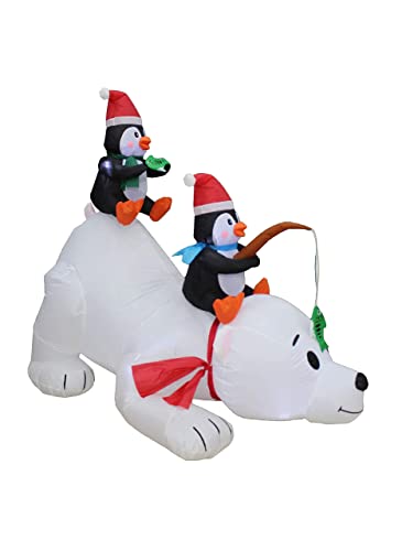 6ft Christmas Inflatable Penguins Fishing on Polar Bear & Lighted Penguin Yard Decor