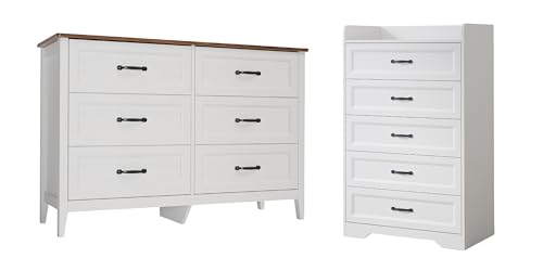2-Piece Modern Farmhouse Bedroom Dresser Set with 5 and 6 Drawers