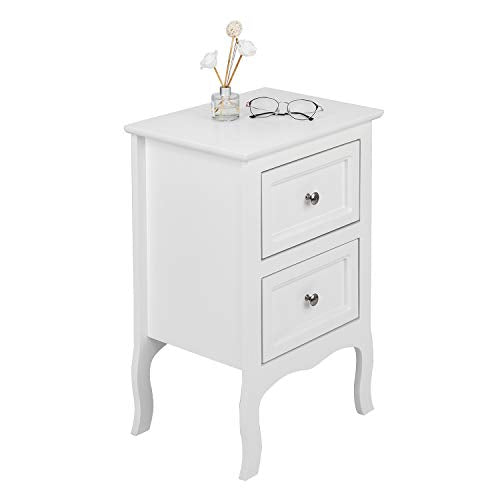 2-Drawer Wooden Nightstand Set, Small Bedside Table with Storage, White