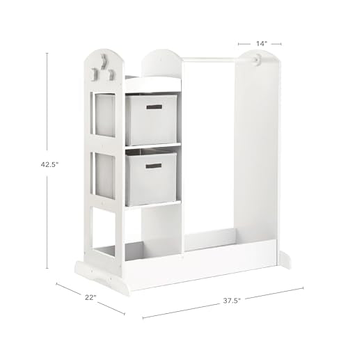 Kids Dress-Up Storage Wardrobe with Mirror and Shelves - White