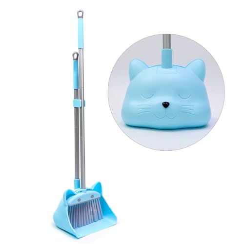 Kids Mini Broom and Dustpan Set - Adjustable Toddler Cleaning Toy, Blue