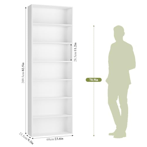 82-Inch 7-Tier Tall Bookshelf, Open Display Bookcase for Living Room