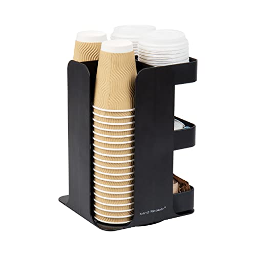 Mind Reader Cup Condiment Carousel, Countertop Organizer, Coffee Bar Accesories, Kitchen, Stirrers, 8" L x 8" W x 12" H, Black