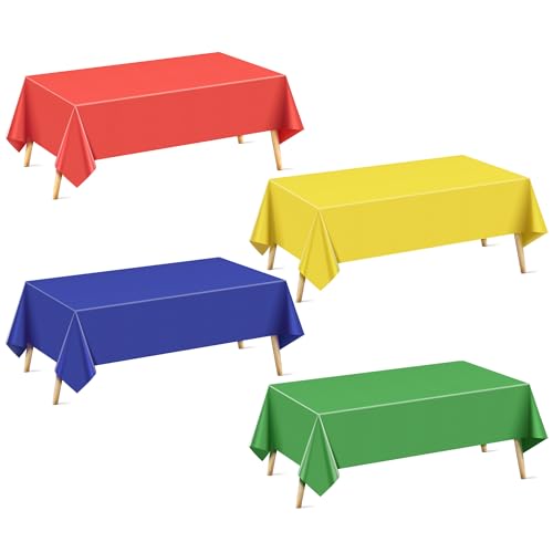 4-Pack Waterproof Disposable Plastic Rectangular Tablecloths, 54 x 72 Inches