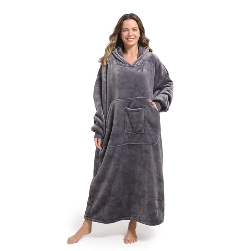 Oversized Wearable Blanket Sweatshirt, Thick Fleece Sherpa Hooded Loungewear