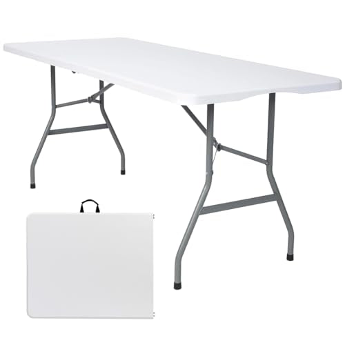 6ft Heavy Duty Folding Table - Portable Fold-in-Half Utility Table
