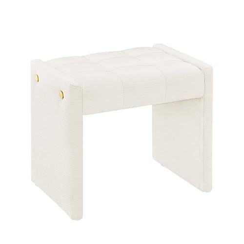 Modern Tufted Chenille Vanity Bench, Upholstered Ottoman Footstool