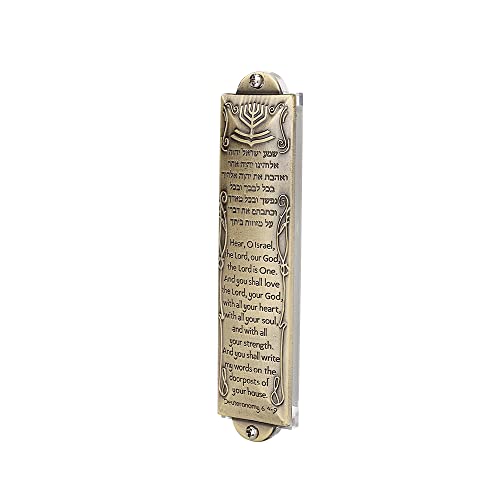 Metal Mezuzah Case for Door, 5.3-Inch Bronze with Peel and Stick Adhesive