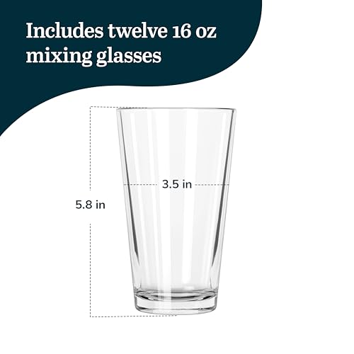 16 oz Pint Glasses, Heavy Duty Heat-Treated Glass Set of 12