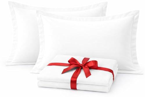 Standard Cotton Pillow Shams 20x26, 600 Thread Count Set of 2, White