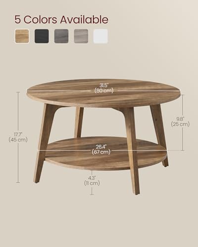 Round 2-Tier Coffee Table with Storage, Mid-Century Modern Center Table