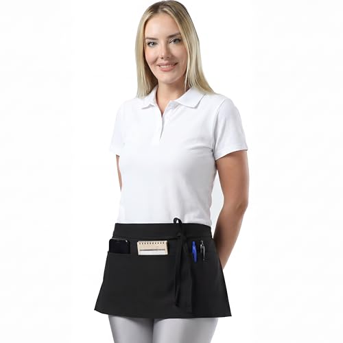 TOSHE Waterdrop Resistant Cotton Waist Apron with 3 Pockets - Black