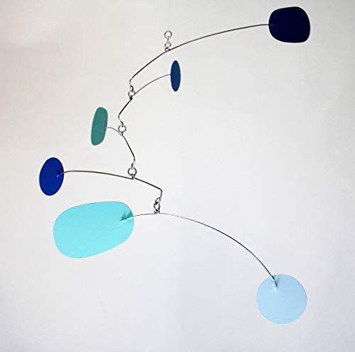 Blue Kinetic Art Mobile - 22-Inch Handmade Metal Hanging Sculpture