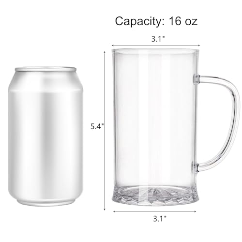 Set of 6 Acrylic Beer Mugs - 16 oz Lightweight Reusable Drinking Glasses