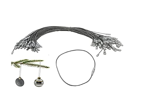 100 Pack Silver Precut String Hangers with Snap Fasteners for Ornaments