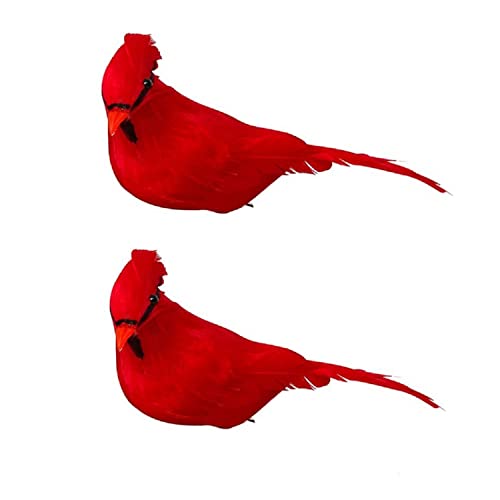 Set of 2 Red Artificial Cardinal Birds for Christmas Tree Decorations