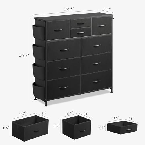 10-Drawer Fabric Dresser with Steel Frame, Side Pockets and Hooks