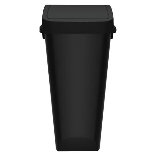 12 Gallon Trash Can with Swing Top Lid, Black Kitchen Waste Bin