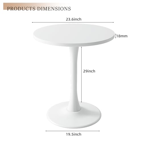 24-Inch Round Tulip Dining Table, Mid-Century Modern White Kitchen Table