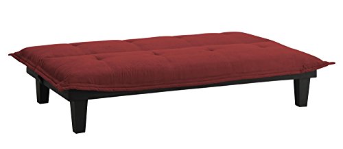 Convertible Microfiber Futon Sofa Bed with Wood Legs - Red