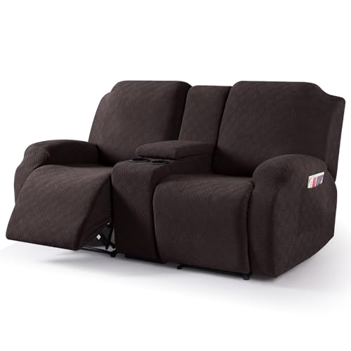 Stretch Recliner Loveseat Cover with Center Console - Chocolate