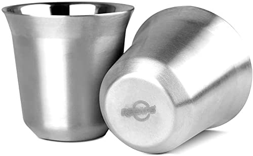 RECAPS Silver 80ml Stainless Steel Espresso Cups Set - Double Wall Insulated