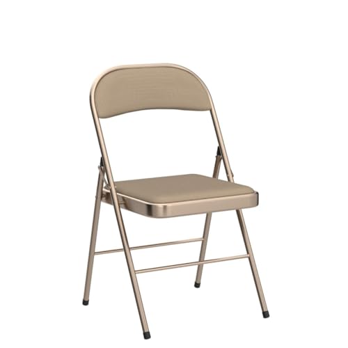4-Pack Padded Folding Chairs, Heavy Duty Metal Frame, Khaki Fabric Seat