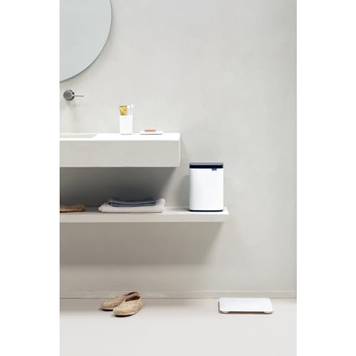 Brabantia Bo XS Lift Open Trash Can | 1.1 Gal / 4L | White | Wall-Mountable/Free Standing Bedroom, Bathroom, Nursery Trash Can, Removable Inner Bucket, Non-Slip Base | + Trash Bags