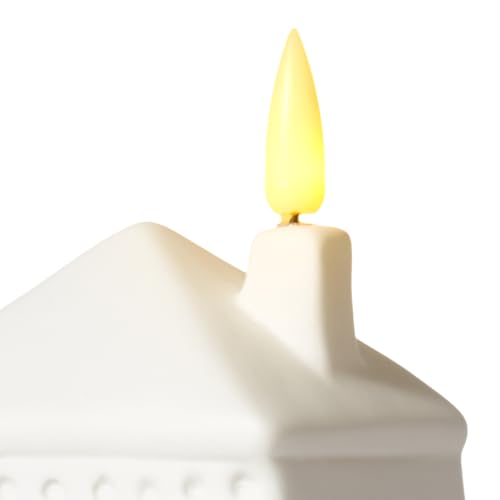 WDS Wondrous White Ceramic Christmas Village Set - 3 LED Houses, Flameless Battery