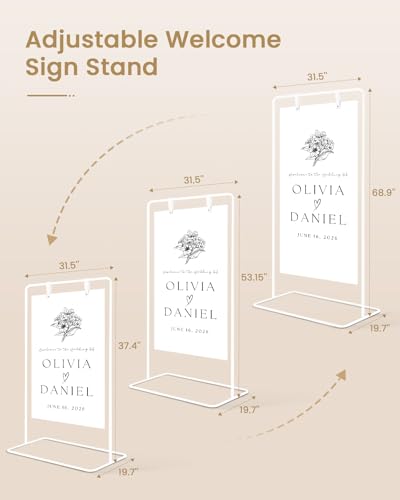 Adjustable Wedding Welcome Sign Stand with Ground Stakes and Leather Straps