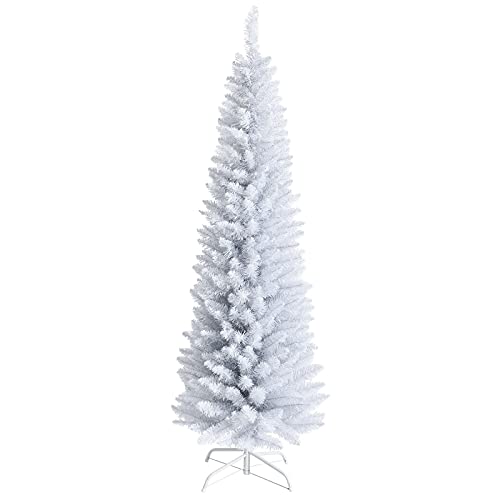6ft Slim White Artificial Christmas Tree with Folding Metal Stand