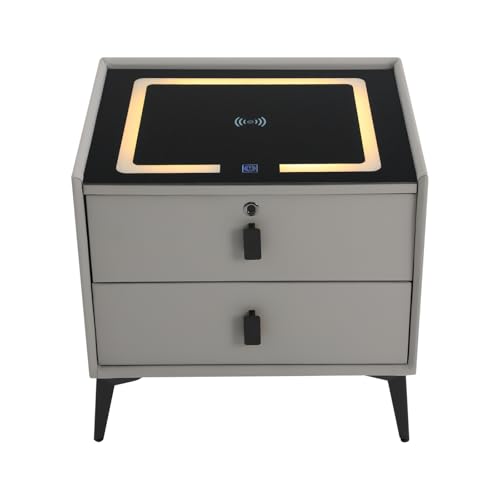 Smart LED Nightstand with Wireless Charging, Bluetooth Speaker & Lock
