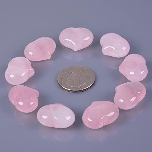 Natural Rose Quartz Heart Pocket Stones - 1 Inch Healing Crystals (10 Pack)