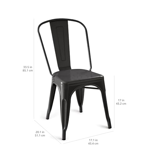 Stackable Metal Dining Chairs, Matte Black, Indoor & Outdoor, 4-Pack