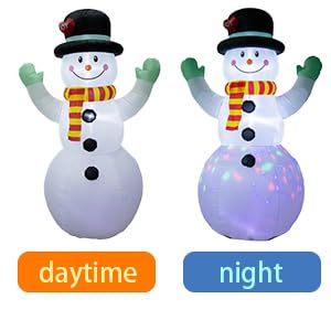 8FT Inflatable Snowman Christmas Decoration - Blow Up Snowman with LED Lights - Red, Yellow, Blue, Black, White