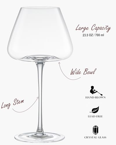 Set of 4 Hand-Blown 23.5oz Crystal Wine Glasses for Red and White Wine
