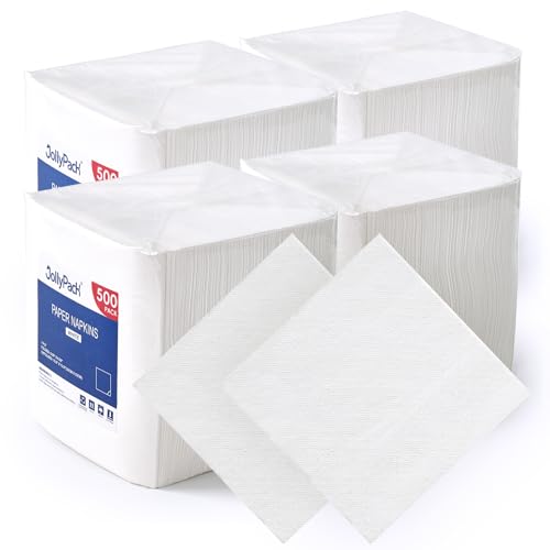 JollyPack Disposable Paper Napkins 1-Ply 6.5x6.5in Folded, 2000 Count, White, 13inch Variants
