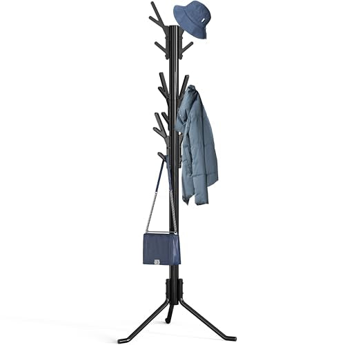 Standing Coat and Hat Rack, 18-Hook Metal Tree Hanger, Black