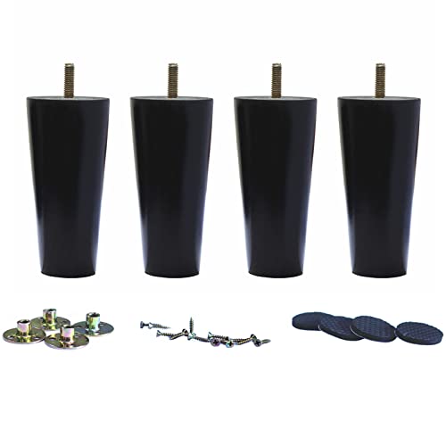6 Inch Black Wood Furniture Legs Set of 4 - Heavy Duty Tapered Sofa Feet